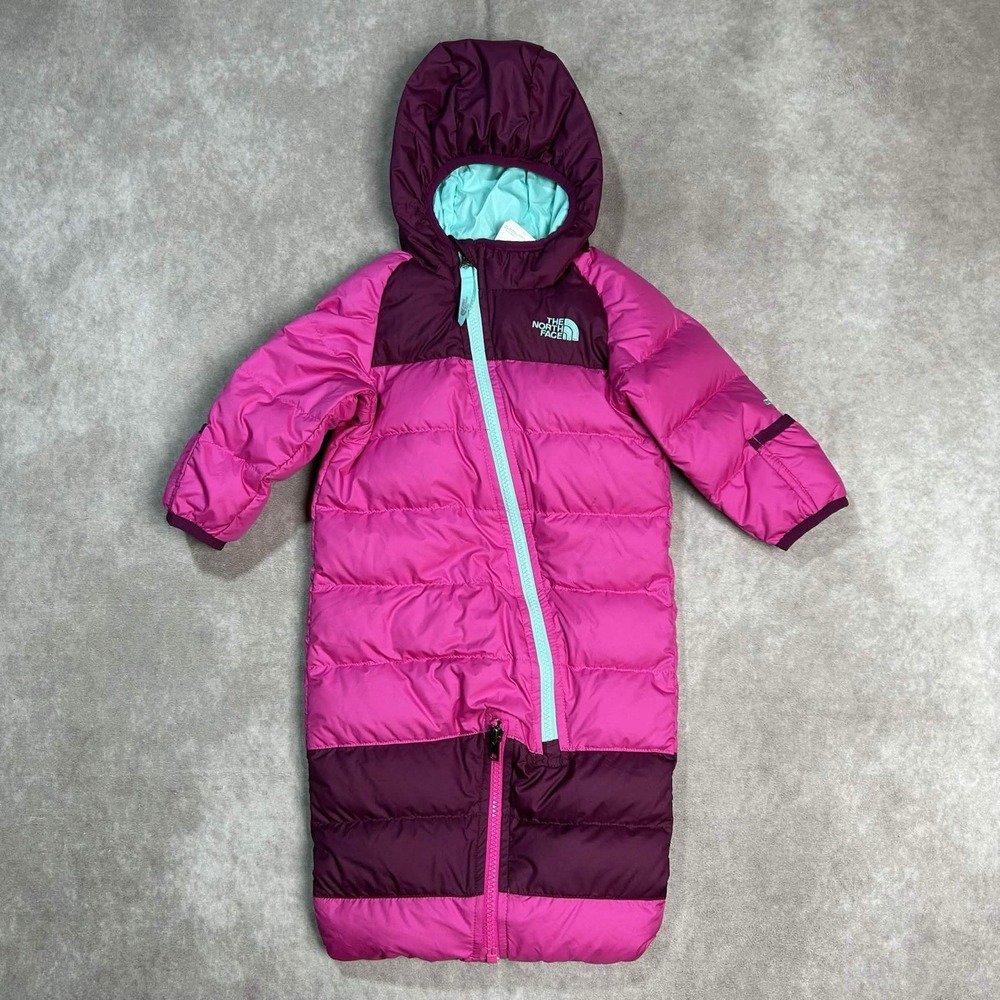 The North Face Baby 3-6 M Down Snowsuit Pink Burgundy Puffer Hooded One Piece